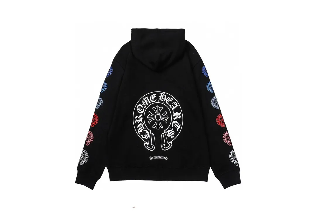 Q04—P230 -Chrome Hearts/Chrome Hearts printed zipper sweatshirt cardigan jacket -420 grams of high-density, high-quality wool, soft, delicate and skin-friendly, soft and silky to the touch, warm and skin-friendly -The hardware zipper accessories are all customized and full of details -Colour: black white -Size: S M L XL